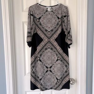 Black Flowy Dress with White/Brown Design
